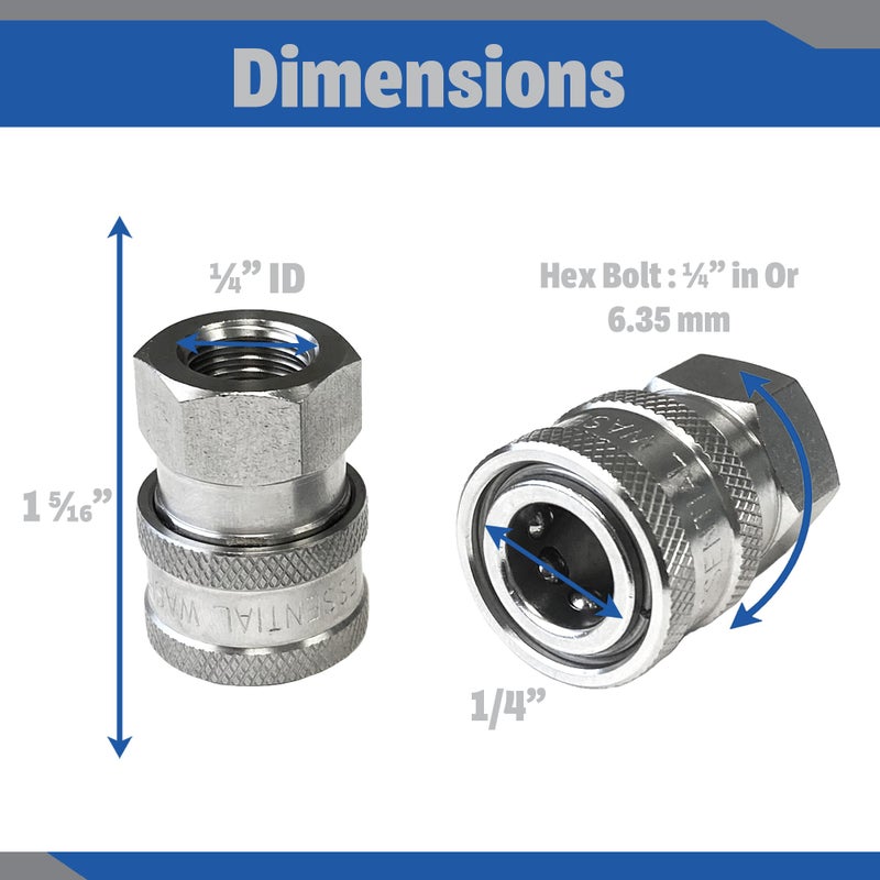 Essential Washer Stainless Steel Â¼â€ Quick Connect Female NPT | Pressure Washer Quick Connect Fittings | 5000 PSI | Set Of 2 - Image 2
